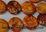 CDI757 15.5 inches 18mm flat round dyed imperial jasper beads