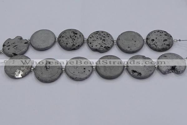 CDQ675 8 inches 30mm flat round druzy quartz beads wholesale