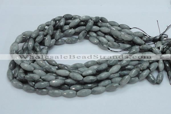 CEE27 15.5 inches 8*16mm faceted rice eagle eye jasper beads