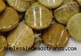 CFA56 15.5 inches 20mm twisted coin yellow chrysanthemum agate beads