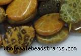 CFA57 18*25mm twisted & flat teardrop yellow chrysanthemum agate beads