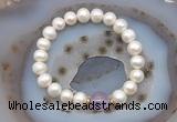 CFB1001 9mm - 10mm potato white freshwater pearl & lavender amethyst stretchy bracelet