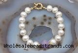 CFB1004 Hand-knotted 9mm - 10mm potato white freshwater pearl & lavender amethyst bracelet