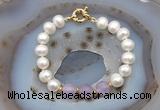 CFB1005 Hand-knotted 9mm - 10mm potato white freshwater pearl & lavender amethyst bracelet