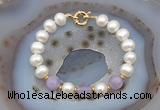 CFB1006 Hand-knotted 9mm - 10mm potato white freshwater pearl & lavender amethyst bracelet