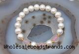 CFB1008 9mm - 10mm potato white freshwater pearl & rose quartz stretchy bracelet