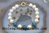 CFB1012 Hand-knotted 9mm - 10mm potato white freshwater pearl & apatite bracelet