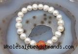 CFB1017 9mm - 10mm potato white freshwater pearl & fire agate stretchy bracelet