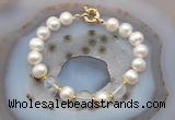 CFB1020 Hand-knotted 9mm - 10mm potato white freshwater pearl & white crystal bracelet