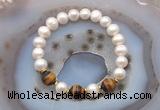 CFB1026 9mm - 10mm potato white freshwater pearl & yellow tiger eye stretchy bracelet