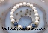 CFB1030 9mm - 10mm potato white freshwater pearl & dumortierite stretchy bracelet