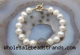 CFB1035 Hand-knotted 9mm - 10mm potato white freshwater pearl & grey agate bracelet