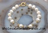 CFB1036 Hand-knotted 9mm - 10mm potato white freshwater pearl & grey banded agate bracelet