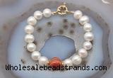 CFB1039 Hand-knotted 9mm - 10mm potato white freshwater pearl & red banded agate bracelet