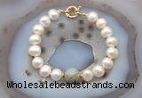 CFB1044 Hand-knotted 9mm - 10mm potato white freshwater pearl & serpentine jasper bracelet