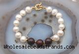 CFB1047 Hand-knotted 9mm - 10mm potato white freshwater pearl & brecciated jasper bracelet