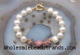 CFB1052 Hand-knotted 9mm - 10mm potato white freshwater pearl & rhodonite bracelet