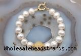 CFB1054 Hand-knotted 9mm - 10mm potato white freshwater pearl & honey jade bracelet