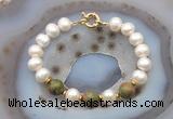 CFB1064 Hand-knotted 9mm - 10mm potato white freshwater pearl & unakite bracelet