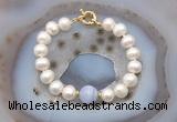 CFB1075 Hand-knotted 9mm - 10mm potato white freshwater pearl & blue lace agate bracelet