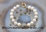 CFB1076 Hand-knotted 9mm - 10mm potato white freshwater pearl & montana agate bracelet