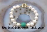 CFB1077 Hand-knotted 9mm - 10mm potato white freshwater pearl & grass agate bracelet