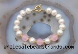 CFB1082 Hand-knotted 9mm - 10mm potato white freshwater pearl & candy jade bracelet