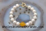 CFB1084 Hand-knotted 9mm - 10mm potato white freshwater pearl & candy jade bracelet