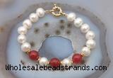 CFB1086 Hand-knotted 9mm - 10mm potato white freshwater pearl & candy jade bracelet