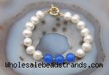 CFB1089 Hand-knotted 9mm - 10mm potato white freshwater pearl & candy jade bracelet