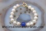 CFB1090 Hand-knotted 9mm - 10mm potato white freshwater pearl & candy jade bracelet