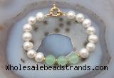 CFB1091 Hand-knotted 9mm - 10mm potato white freshwater pearl & candy jade bracelet