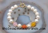 CFB1094 Hand-knotted 9mm - 10mm potato white freshwater pearl & colorful candy jade bracelet