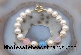 CFB1095 Hand-knotted 9mm - 10mm potato white freshwater pearl & colorful candy jade bracelet