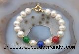 CFB1097 Hand-knotted 9mm - 10mm potato white freshwater pearl & colorful candy jade bracelet