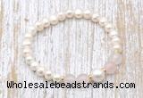 CFB600 6-7mm potato white freshwater pearl & rose quartz stretchy bracelet