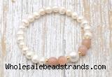 CFB605 6-7mm potato white freshwater pearl & moonstone stretchy bracelet