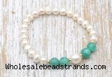 CFB610 6-7mm potato white freshwater pearl & peafowl agate stretchy bracelet