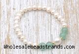 CFB611 6-7mm potato white freshwater pearl & green aventurine stretchy bracelet