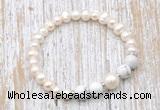 CFB612 6-7mm potato white freshwater pearl & white howlite stretchy bracelet