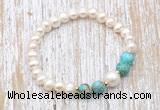 CFB614 6-7mm potato white freshwater pearl & blue sea sediment jasper stretchy bracelet