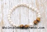 CFB618 6-7mm potato white freshwater pearl & yellow tiger eye stretchy bracelet