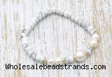 CFB702 faceted rondelle white howlite & potato white freshwater pearl stretchy bracelet