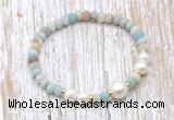 CFB708 faceted rondelle amazonite & potato white freshwater pearl stretchy bracelet