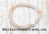 CFB709 faceted rondelle pink aventurine & potato white freshwater pearl stretchy bracelet