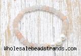 CFB710 faceted rondelle pink aventurine & potato white freshwater pearl stretchy bracelet