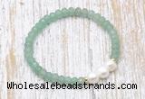 CFB713 faceted rondelle green aventurine & potato white freshwater pearl stretchy bracelet