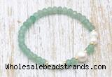 CFB714 faceted rondelle green aventurine & potato white freshwater pearl stretchy bracelet