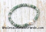 CFB715 faceted rondelle Qinghai jade & potato white freshwater pearl stretchy bracelet