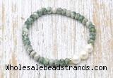 CFB716 faceted rondelle Qinghai jade & potato white freshwater pearl stretchy bracelet